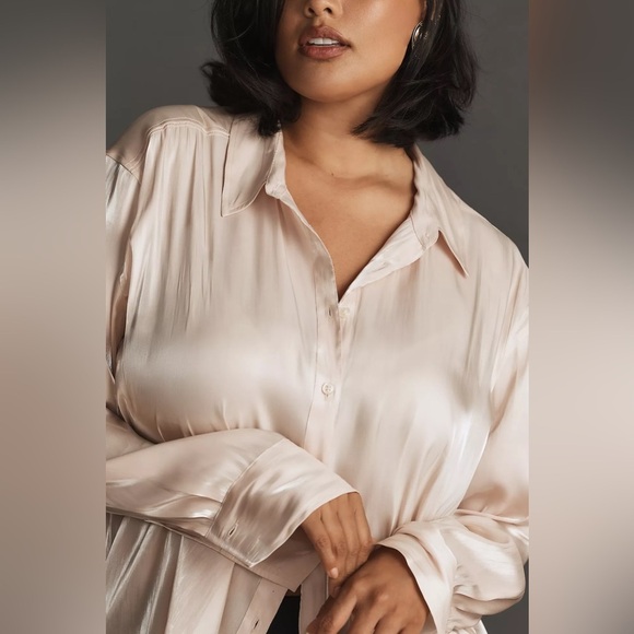 NWT By Anthropologie Silky Iridescent Buttondown Shirt - Picture 2 of 11